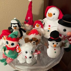 TY Mini’s Christmas Snowmen Elf Polar Bear etc Lot of 10